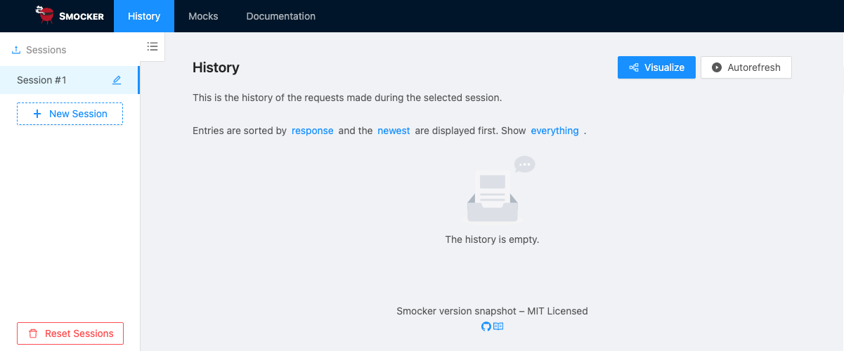 Smocker&#39;s user interface - Empty History