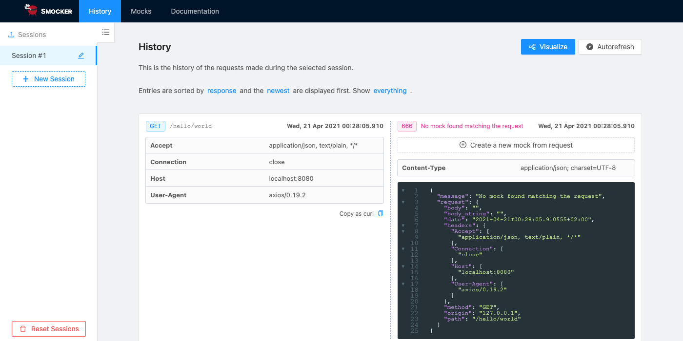 Smocker&#39;s user interface - History with an undeclared mock response